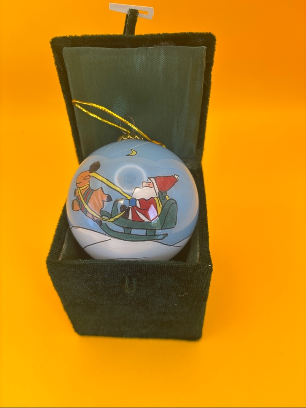 Holiday LI BIEN Santa Sleigh Glass Ornament - Blue